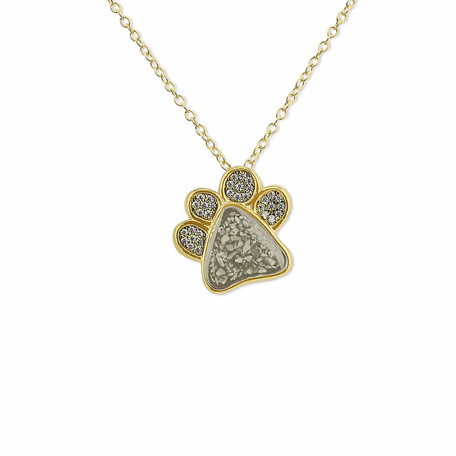 EverWith Unisex Paw Print Memorial Ashes Pendant with Fine Crystals (9k Yellow Gold)