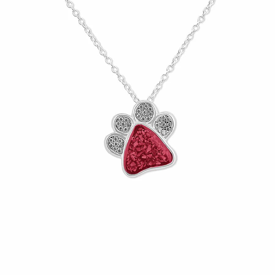 EverWith Unisex Paw Print Memorial Ashes Pendant with Fine Crystals (9k White Gold)